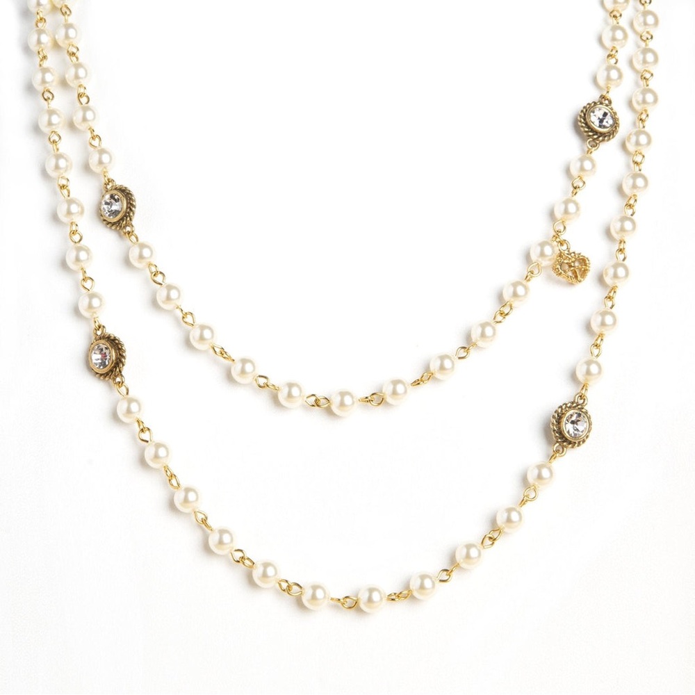 VSA Virgins Saints & Angels Gold Pearl Cream Wrap Necklace *EUC*